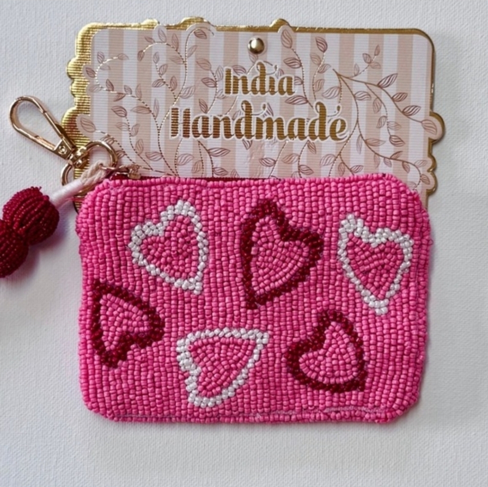 💕▪️Made In india ▪️Handmade Beaded Pink Heart Coin Pouch